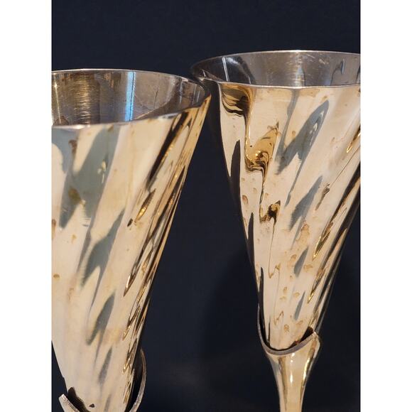 Vintage Brass Champagne Flutes Set of 4 Celebration Toasting Drinkware "READ" - Picture 9 of 16